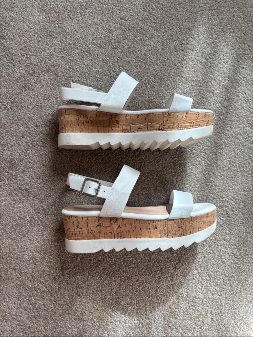 Madden Girl White Cork Platform Sandals with Silver Buckle - Picture 3 of 6